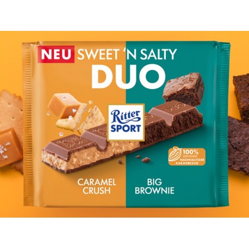 Duża czekolada RITTER SPORT Duo Caramel Crush Brownie 218g