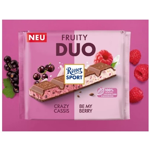 Duża czekolada RITTER SPORT Fruity Duo Cassis Berry 218g